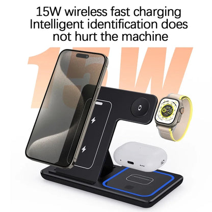 Elegant 3-in-1 Wireless Charging Hub for iPhone iWatch Airpods Fast Charger Stand Dock