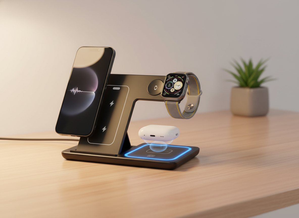 Elegant 3-in-1 Wireless Charging Hub for iPhone iWatch Airpods Fast Charger Stand Dock