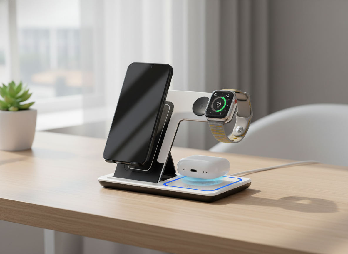 Elegant 3-in-1 Wireless Charging Hub for iPhone iWatch Airpods Fast Charger Stand Dock