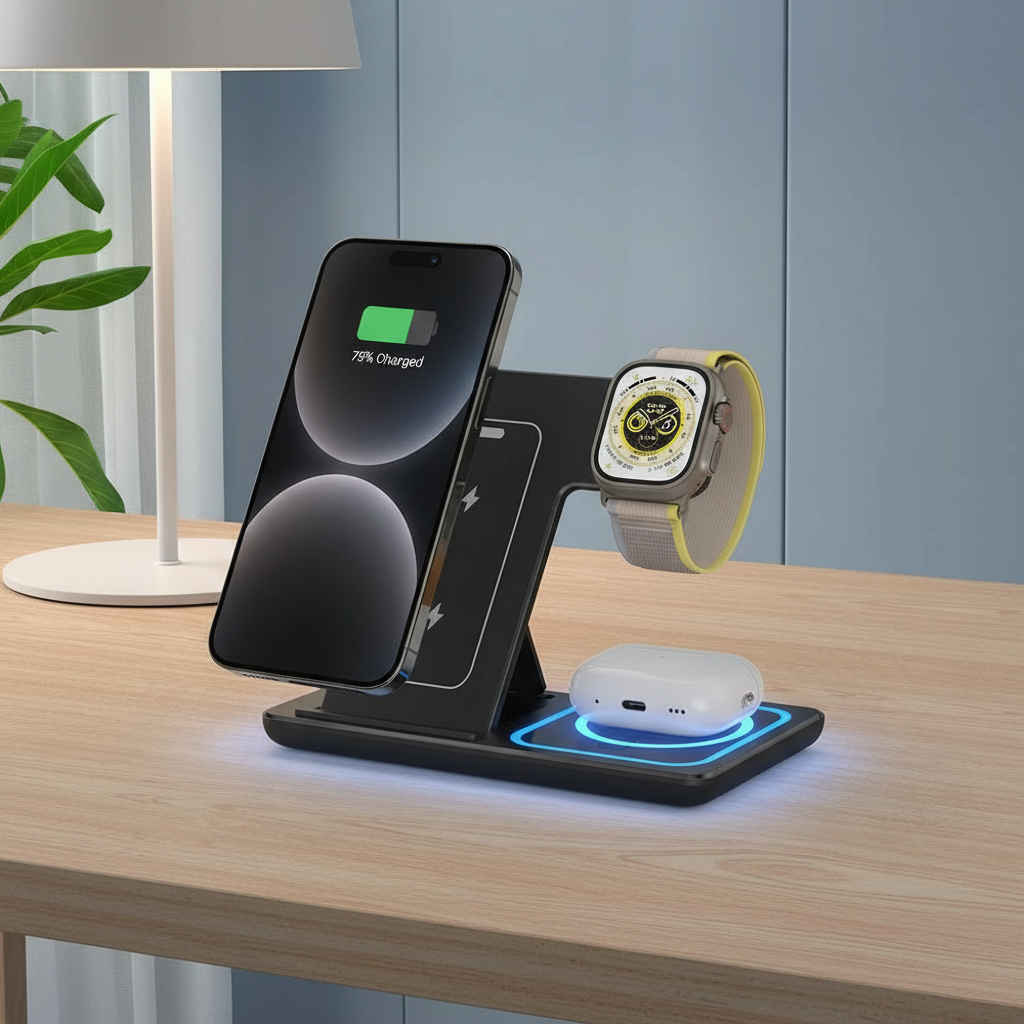 Elegant 3-in-1 Wireless Charging Hub for iPhone iWatch Airpods Fast Charger Stand Dock