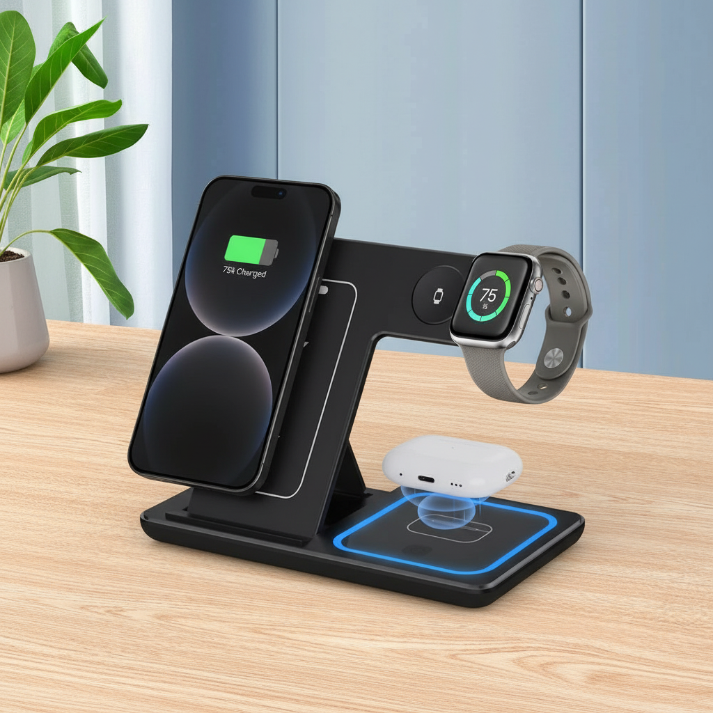 Elegant 3-in-1 Wireless Charging Hub for iPhone iWatch Airpods Fast Charger Stand Dock